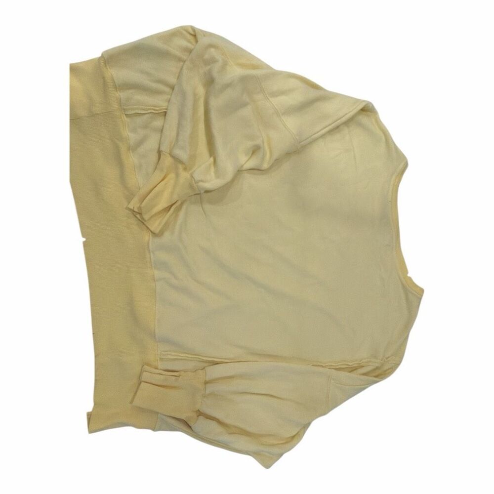 Free People Yellow Cropped Crewneck Sweatshirt Raw Hem Distressed Pullover Top M - Picture 4 of 8
